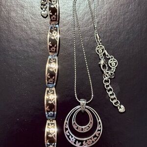 Brighton Onyx Romantics Black Flower Pendant Necklace & matching bracelet